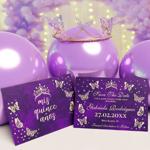 Elegant Lila Gold 15. Geburtstag Quinceañera Save The Date