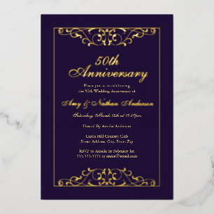 Elegant Lila Gold 50. Hochzeitstag Folieneinladung