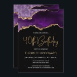 Elegant Lila Gold Agate 40. Geburtstag Einladung<br><div class="desc">Dieses elegante 40. Geburtstagsjubiläum besticht durch ein Aquarellbild eines Aroma-Geodes in lila Farbtönen mit goldenen Imitaten. Die Worte "40. Geburtstag" erscheinen in Imitaten goldener Glitzer in dekorativen modernen Handschrift Schriftart. Passen Sie den Namen der Ehre in goldfarbenem Text an und die Details in Weiß. Auf der Rückseite wird das selbe...</div>