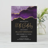 Elegant Lila Gold Agate 80. Geburtstag Einladung (Stehend Vorderseite)