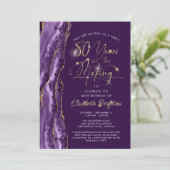 Elegant Lila Gold Agate Script 80. Geburtstag Einladung (Stehend Vorderseite)
