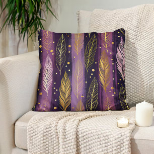 Elegant Lila-Gold-Feder-Boho  Kissen