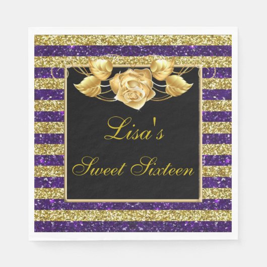 Elegant Lila Gold Glitzer Gold Rose Sweet 16 Serviette (Vorderseite)