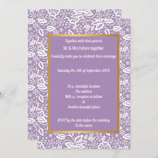 ELEGANT LILA GOLD LACE WEDD EINLADUNG (Vorne/Hinten)