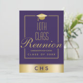 Elegant Lila Gold Script 10. Class-Wiedersehen Einladung (Stehend Vorderseite)