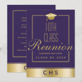 Elegant Lila Gold Script 10. Class-Wiedersehen Einladung (Vorne/Hinten)