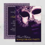 Elegant Lila Gold Sweet 16 Masquerade Einladung (Vorne/Hinten)