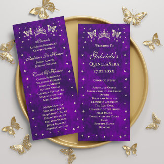Elegant Lila Gold Tiara Butterflies Quinceañera Programm