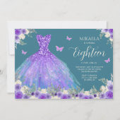 Elegant Lila Gown Floral 18. Geburtstag Einladung (Vorderseite)