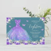 Elegant Lila Gown Floral 18. Geburtstag Einladung (Stehend Vorderseite)