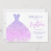 Elegant Lila Gown Glitter 18th Birthday Invitation Einladung (Vorderseite)
