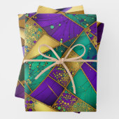 Elegant Lila, Green und Gold Mardi Gras Abstrakt Geschenkpapier Set (Beispiel)