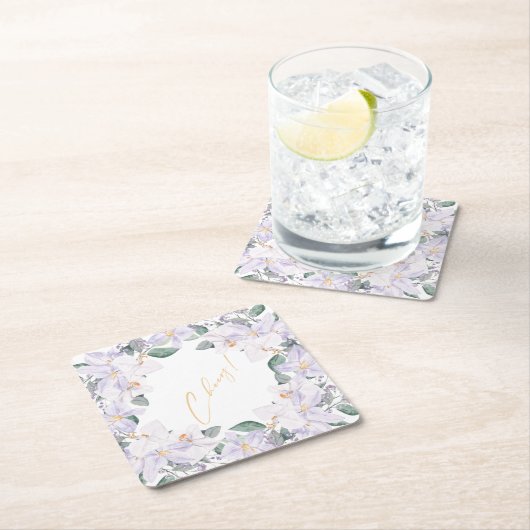 Elegant Lila & grün Wasserfarbe Cheers! Rechteckiger Pappuntersetzer (Vor Ort)
