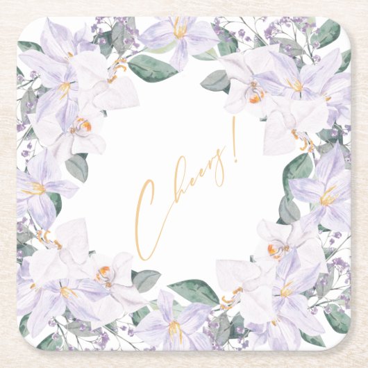 Elegant Lila & grün Wasserfarbe Cheers! Rechteckiger Pappuntersetzer (Vorderseite)