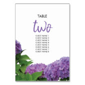 Elegant Lila Hydrangea Wedding Guest Names Tischnummer (Vorderseite)
