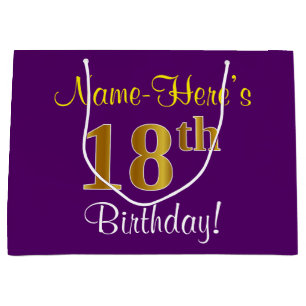 Elegant, lila, Imitat-Gold18. Geburtstag + Name Große Geschenktüte
