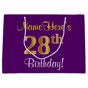 Elegant, lila, Imitat-Gold28. Geburtstag + Name Große Geschenktüte