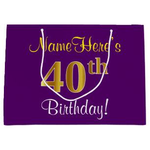 Elegant, lila, Imitat-Gold40. Geburtstag + Name Große Geschenktüte