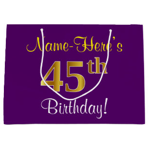 Elegant, lila, Imitat-Gold45. Geburtstag + Name Große Geschenktüte
