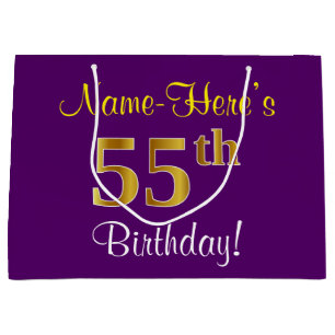 Elegant, lila, Imitat-Gold55. Geburtstag + Name Große Geschenktüte