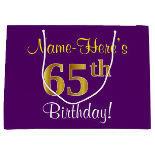 Elegant, lila, Imitat-Gold65. Geburtstag + Name Große Geschenktüte