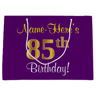 Elegant, lila, Imitat-Gold85. Geburtstag + Name Große Geschenktüte
