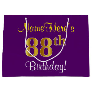 Elegant, lila, Imitat-Gold88. Geburtstag + Name Große Geschenktüte