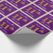 Elegant, Lila, Imitate Gold 11. Geburtstag + Name Geschenkpapier (Ecke)