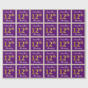 Elegant, Lila, Imitate Gold 12. Geburtstag + Name Geschenkpapier