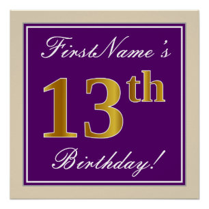 Elegant, Lila, Imitate Gold 13. Geburtstag + Name Poster