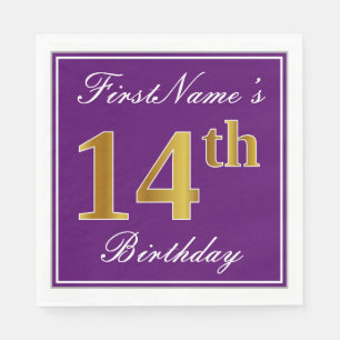 Elegant Lila, Imitate Gold 14. Geburtstag + Name Serviette