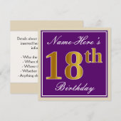 Elegant, Lila, Imitate Gold 18. Geburtstag + Name Einladung (Vorne/Hinten)