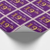 Elegant, Lila, Imitate Gold 19. Geburtstag + Name Geschenkpapier (Ecke)