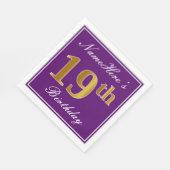 Elegant Lila, Imitate Gold 19. Geburtstag + Name Serviette (Ecke)