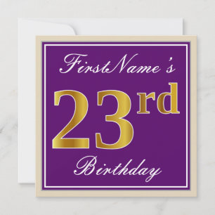 Elegant, Lila, Imitate Gold 23. Geburtstag + Name Einladung