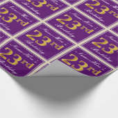 Elegant, Lila, Imitate Gold 23. Geburtstag + Name Geschenkpapier (Ecke)