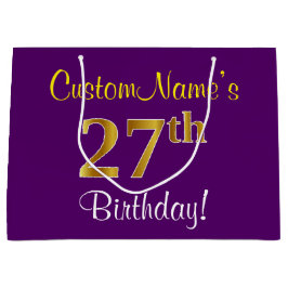 Elegant, Lila, Imitate Gold 27. Geburtstag + Name Große Geschenktüte