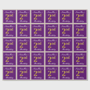 Elegant, Lila, Imitate Gold 2. Geburtstag + Name Geschenkpapier