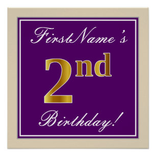 Elegant, Lila, Imitate Gold 2. Geburtstag + Name Poster
