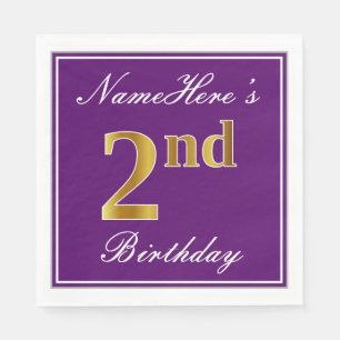 Elegant Lila, Imitate Gold 2. Geburtstag + Name Serviette