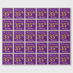Elegant, Lila, Imitate Gold 35. Geburtstag + Name Geschenkpapier