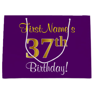 Elegant, Lila, Imitate Gold 37. Geburtstag + Name Große Geschenktüte