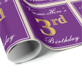 Elegant, Lila, Imitate Gold 3. Geburtstag + Name Geschenkpapier (Rolleneckpunkt)