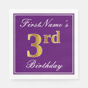 Elegant Lila, Imitate Gold 3. Geburtstag + Name Serviette