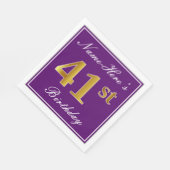 Elegant Lila, Imitate Gold 41. Geburtstag + Name Serviette (Ecke)