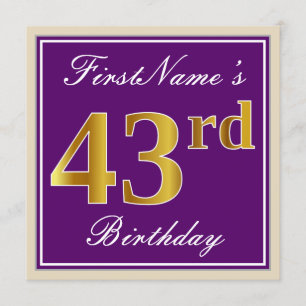 Elegant, Lila, Imitate Gold 43. Geburtstag + Name Einladung
