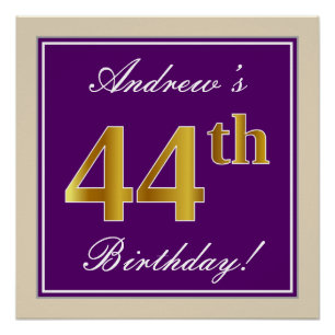 Elegant, Lila, Imitate Gold 44. Geburtstag + Name Poster