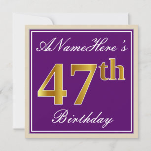 Elegant, Lila, Imitate Gold 47. Geburtstag + Name Einladung