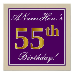Elegant, Lila, Imitate Gold 55. Geburtstag + Name Poster
