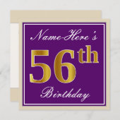 Elegant, Lila, Imitate Gold 56. Geburtstag + Name Einladung (Vorne/Hinten)